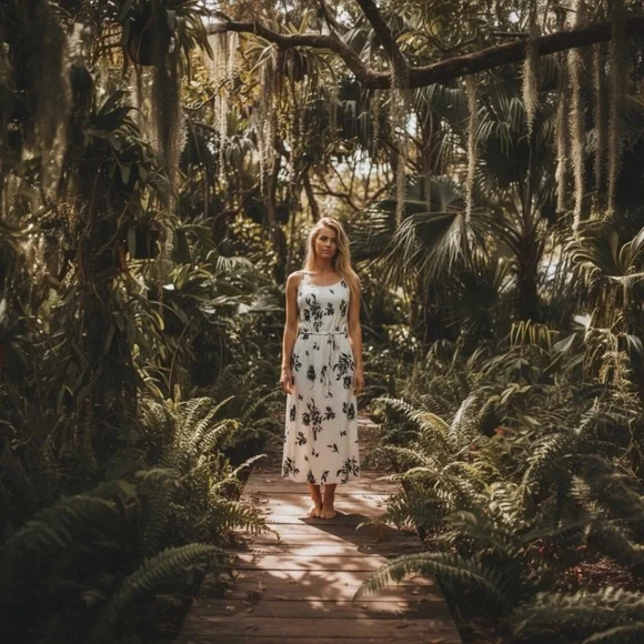 S.DEER Women’s French Floral Midi Dress – Size Medium, Chic Black & White NWT - Picture 3 of 3